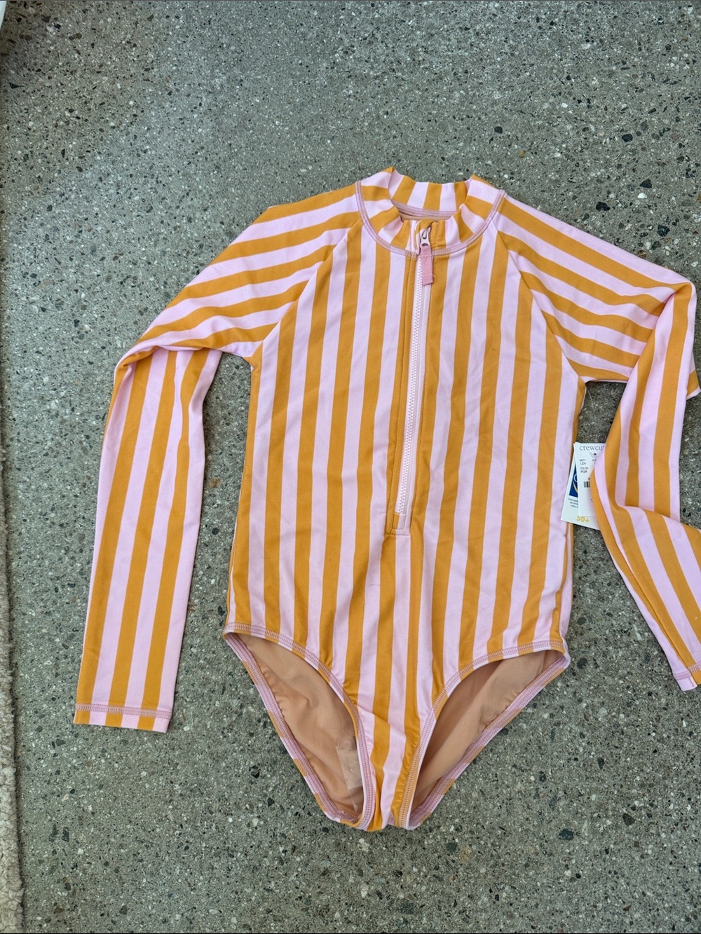 Crewcuts Pink and Orange Striped Long-Sleeve Kids Rash Guard